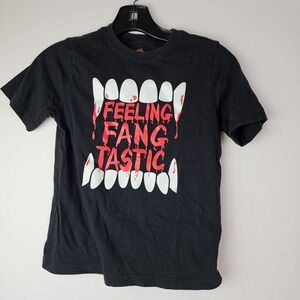 Feeling Fangtastic Dracula Biter Youth Boys T-Shirt M Black Cotton SS Halloween